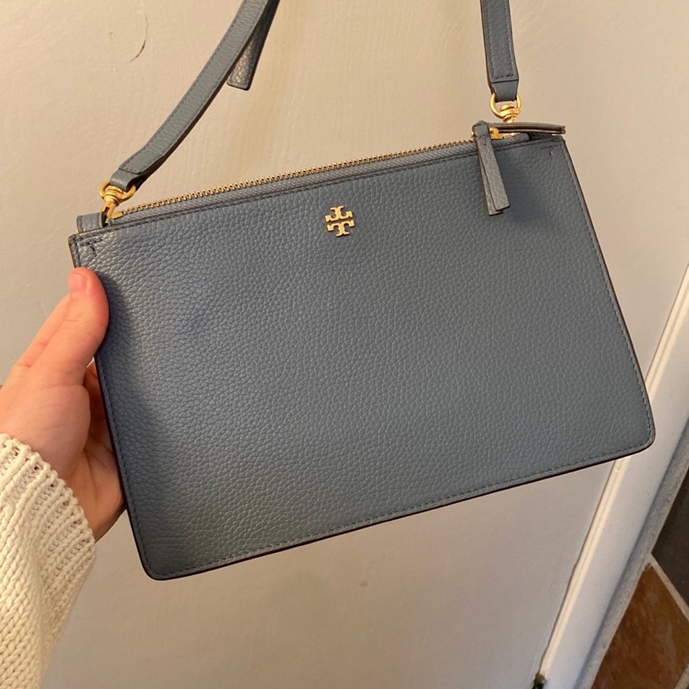 Tory Burch Blue Grey Crossbody Leather Purse